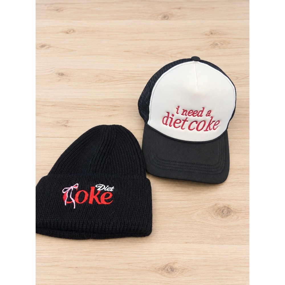 Diet Coke Hat Bundle Black Beanie and I Need A Diet Coke Trucker Cap Set New